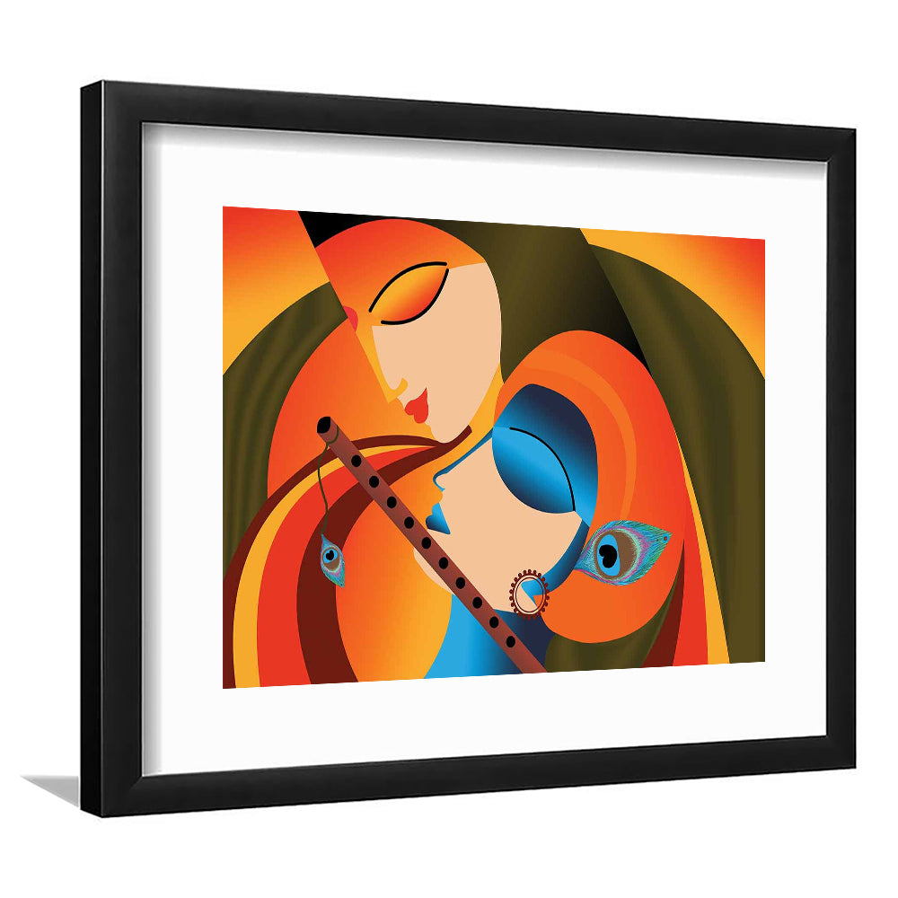 Radha Krishna Abstract Art, Multicolored Printed Wall Decor, Religion Wall Art, Framed Art Print White Border