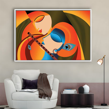 Radha Krishna Abstract Art, Multicolored Printed Wall Decor, Religion Wall Art, Framed Cavas Print, Floating Frame