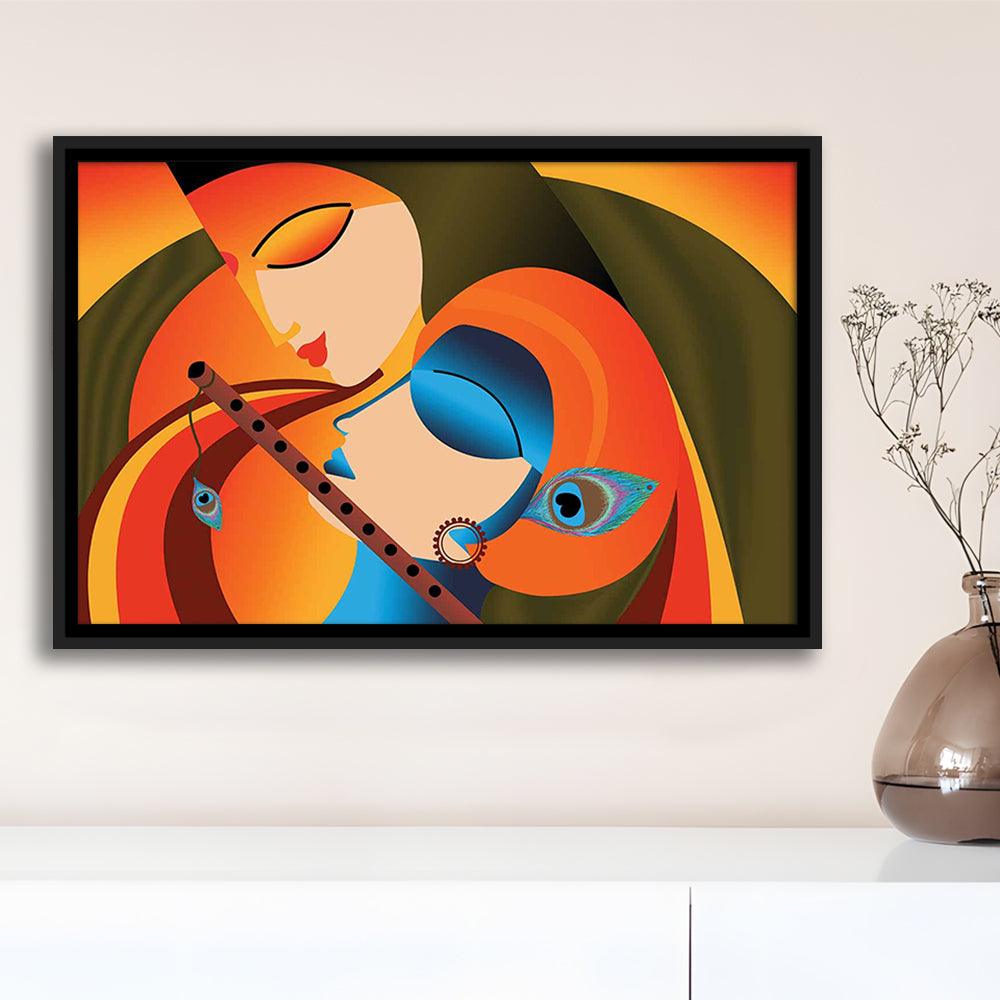 Radha Krishna Abstract Art, Multicolored Printed Wall Decor, Religion Wall Art, Framed Cavas Print, Floating Frame
