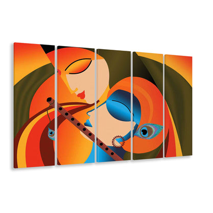 Radha Krishna Abstract Art, Multicolored Printed Wall Decor, Religion Wall Art, 5 Piece B Extra Large Cavas Print Wall Art
