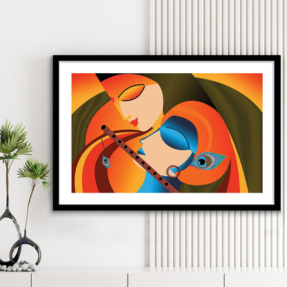 Radha Krishna Abstract Art, Multicolored Printed Wall Decor, Religion Wall Art, Framed Art Print White Border