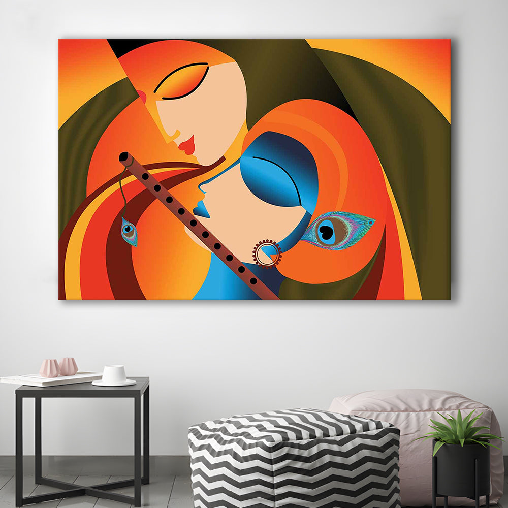Radha Krishna Abstract Art, Multicolored Printed Wall Decor, Religion Wall Art, Cavas Print Wall Art Hom Decor