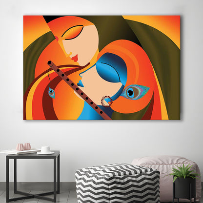 Radha Krishna Abstract Art, Multicolored Printed Wall Decor, Religion Wall Art, Cavas Print Wall Art Hom Decor