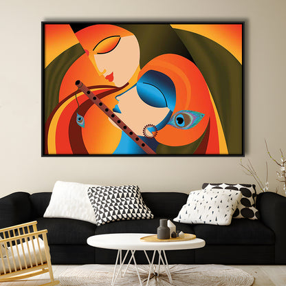 Radha Krishna Abstract Art, Multicolored Printed Wall Decor, Religion Wall Art, Framed Cavas Print, Floating Frame