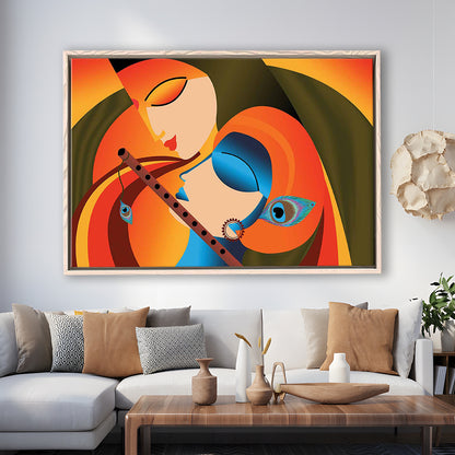 Radha Krishna Abstract Art, Multicolored Printed Wall Decor, Religion Wall Art, Framed Cavas Print, Floating Frame