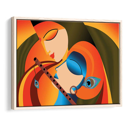 Radha Krishna Abstract Art, Multicolored Printed Wall Decor, Religion Wall Art, Framed Cavas Print, Floating Frame