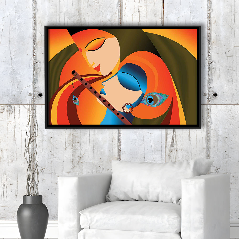 Radha Krishna Abstract Art, Multicolored Printed Wall Decor, Religion Wall Art, Framed Cavas Print, Floating Frame