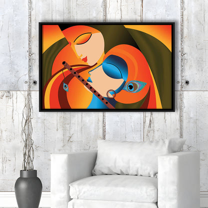 Radha Krishna Abstract Art, Multicolored Printed Wall Decor, Religion Wall Art, Framed Cavas Print, Floating Frame