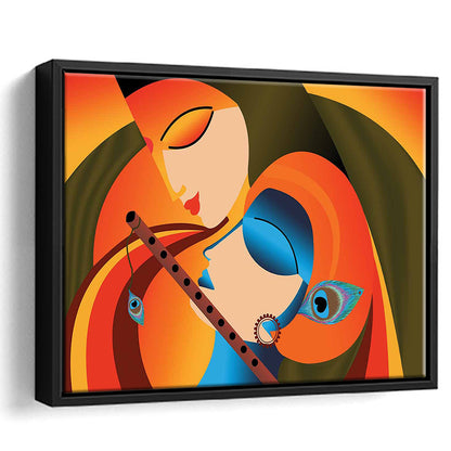 Radha Krishna Abstract Art, Multicolored Printed Wall Decor, Religion Wall Art, Framed Cavas Print, Floating Frame