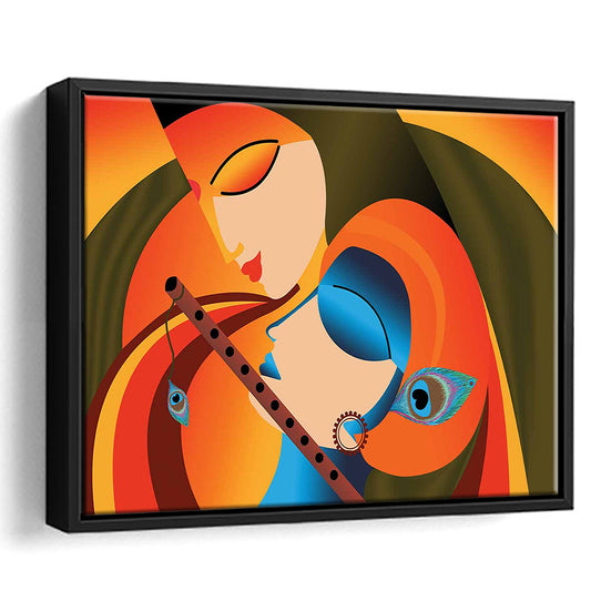 Radha Krishna Abstract Art, Multicolored Printed Wall Decor, Religion Wall Art, Framed Cavas Print, Floating Frame