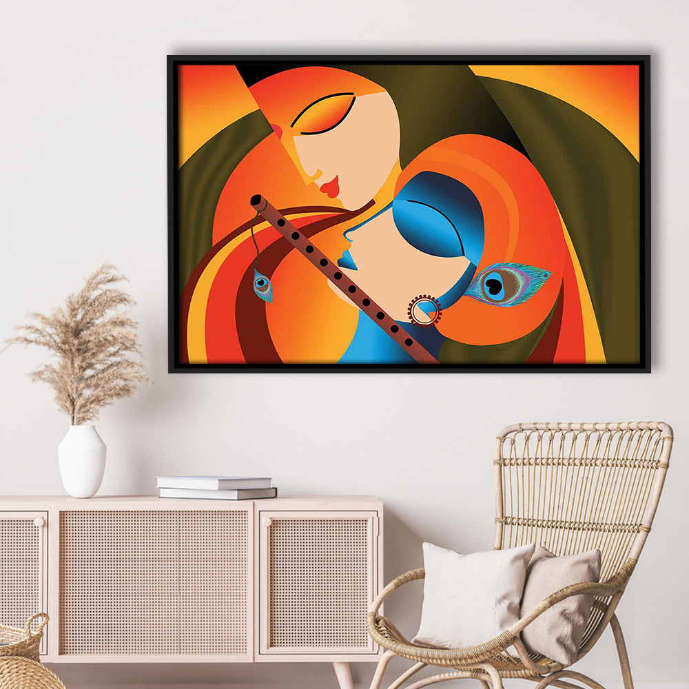Radha Krishna Abstract Art, Multicolored Printed Wall Decor, Religion Wall Art, Framed Cavas Print, Floating Frame