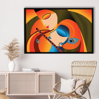 Radha Krishna Abstract Art, Multicolored Printed Wall Decor, Religion Wall Art, Framed Cavas Print, Floating Frame