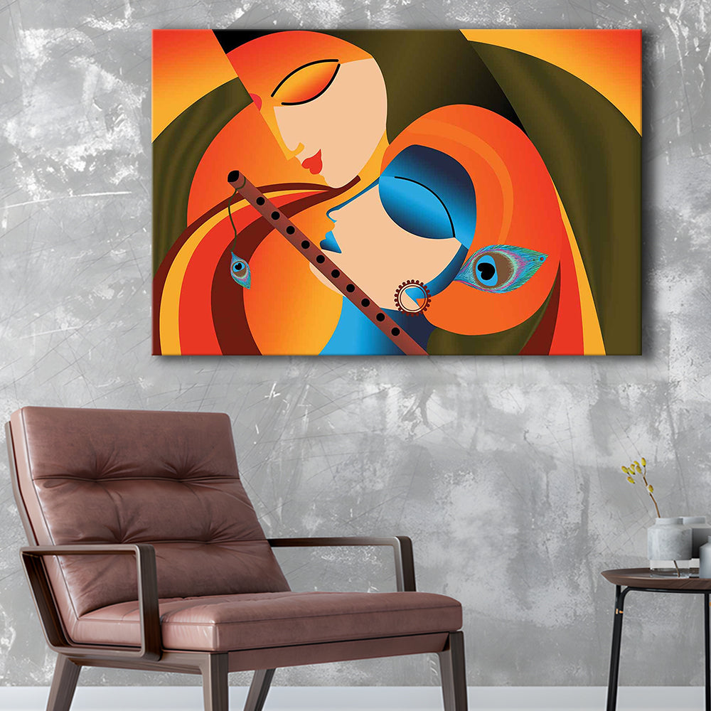Radha Krishna Abstract Art, Multicolored Printed Wall Decor, Religion Wall Art, Cavas Print Wall Art Hom Decor