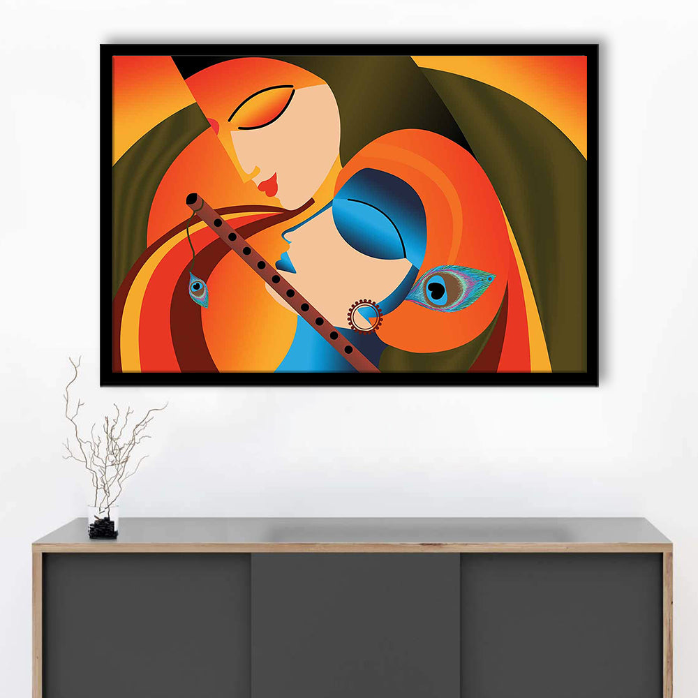 Radha Krishna Abstract Art, Multicolored Printed Wall Decor, Religion Wall Art, Framed Art Print, Picture Framed