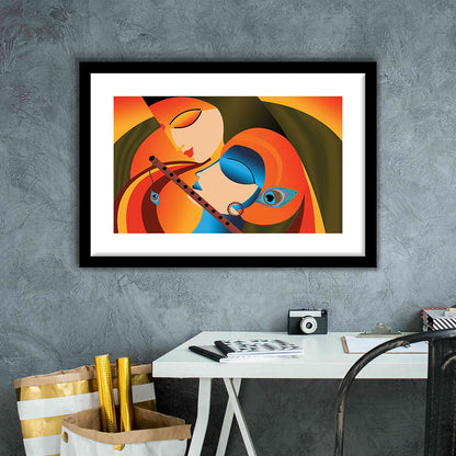 Radha Krishna Abstract Art, Multicolored Printed Wall Decor, Religion Wall Art, Framed Art Print White Border