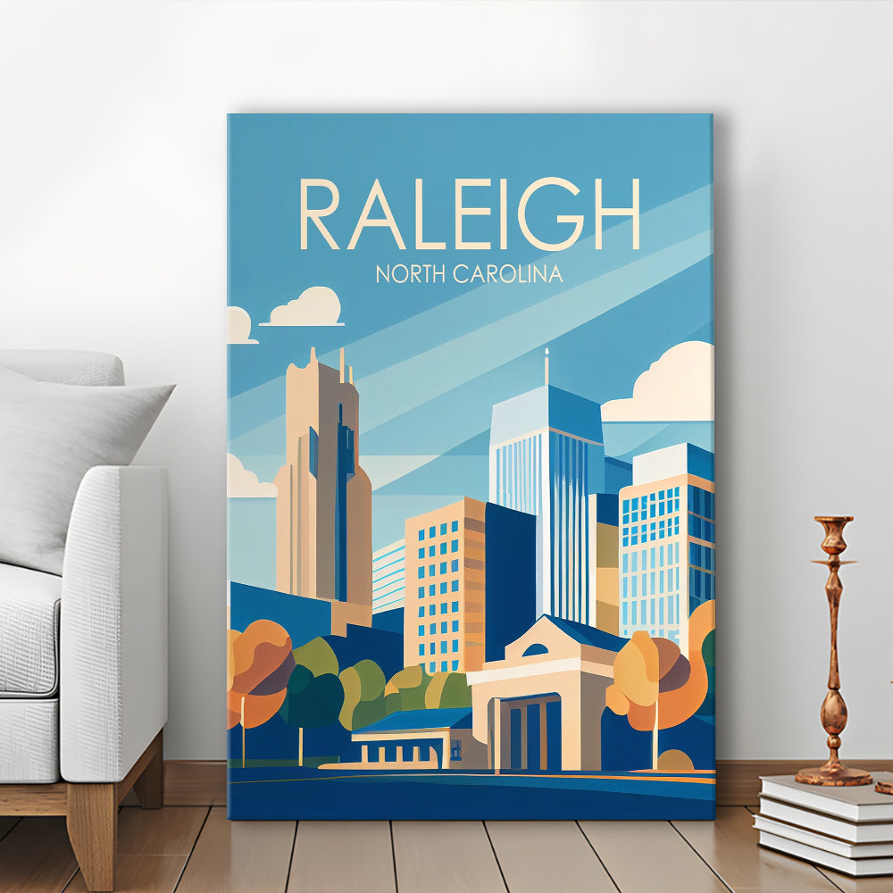 Raleigh North Carolina Retro Art Print, Raleigh City Wall Art, Canvas Print, Painting Canvas, Living Room Decor