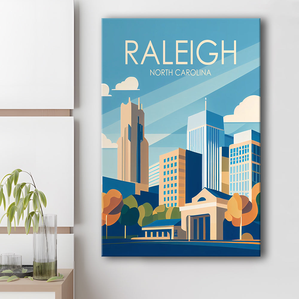 Raleigh North Carolina Retro Art Print, Raleigh City Wall Art, Canvas Print, Painting Canvas, Living Room Decor