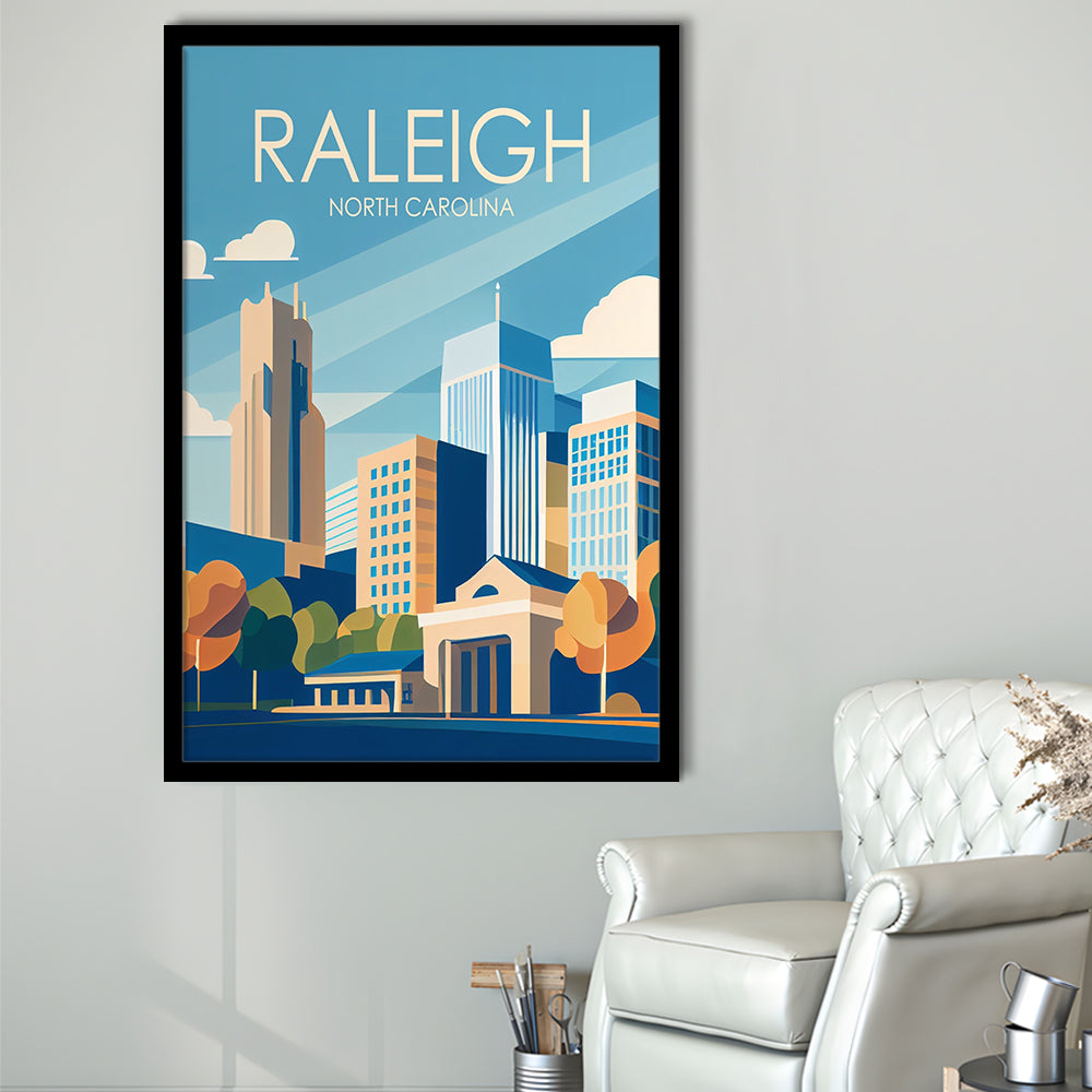 Raleigh North Carolina Retro Art Print, Raleigh City Wall Art, Framed Art Print, Picture Framed, Painting Art