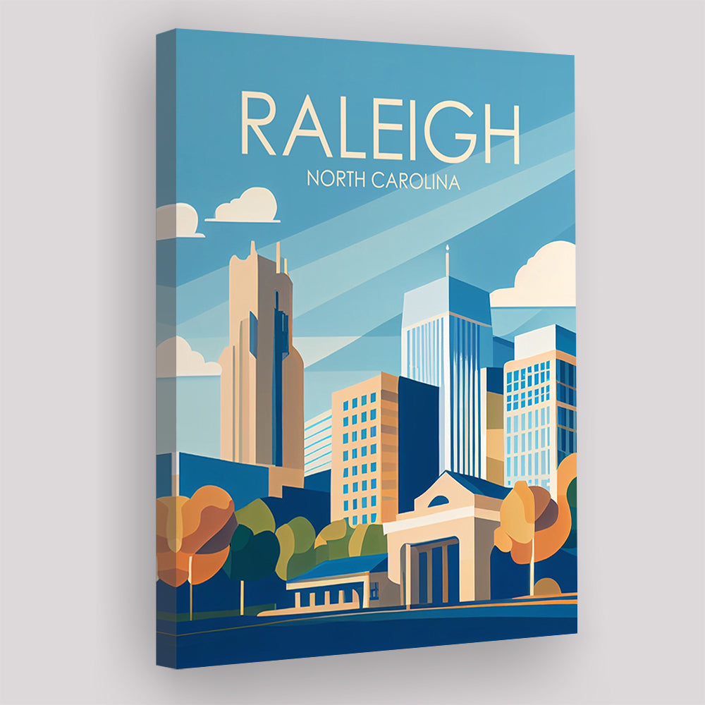 Raleigh North Carolina Retro Art Print, Raleigh City Wall Art, Canvas Print, Painting Canvas, Living Room Decor