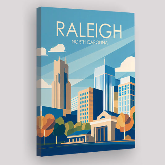 Raleigh North Carolina Retro Art Print, Raleigh City Wall Art, Canvas Print, Painting Canvas, Living Room Decor