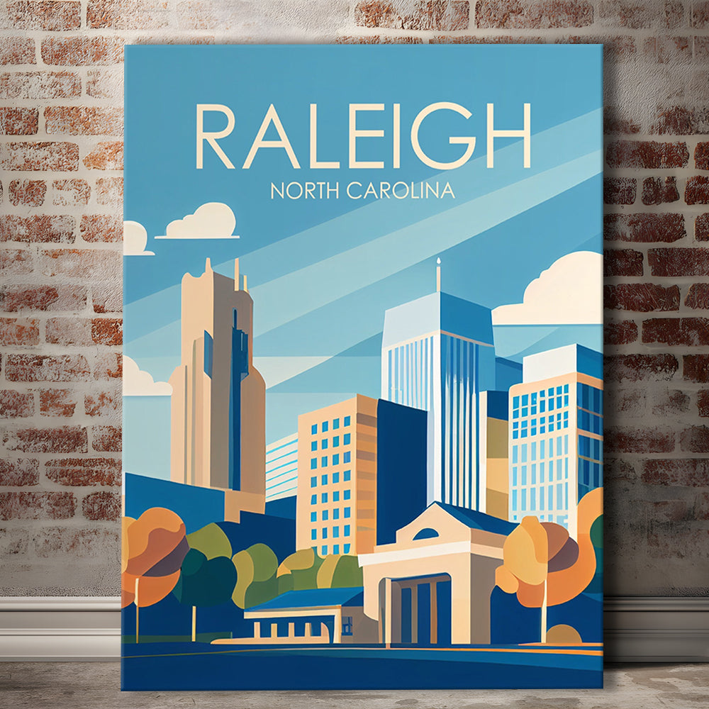 Raleigh North Carolina Retro Art Print, Raleigh City Wall Art, Canvas Print, Painting Canvas, Living Room Decor