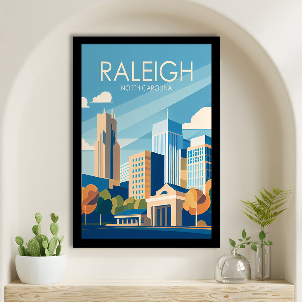 Raleigh North Carolina Retro Art Print, Raleigh City Wall Art, Framed Art Print, Picture Framed, Painting Art