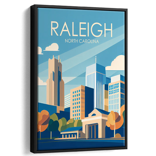 Raleigh North Carolina Retro Art Print, Raleigh City Wall Art, Floating Framed Canvas Print, Framed Picture, Painting Canvas