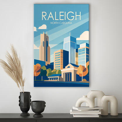 Raleigh North Carolina Retro Art Print, Raleigh City Wall Art, Canvas Print, Painting Canvas, Living Room Decor