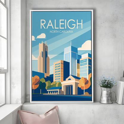 Raleigh North Carolina Retro Art Print, Raleigh City Wall Art, Floating Framed Canvas Print, Framed Picture, Painting Canvas