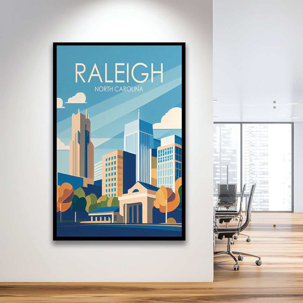 Raleigh North Carolina Retro Art Print, Raleigh City Wall Art, Framed Art Print, Picture Framed, Painting Art