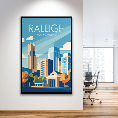 Raleigh North Carolina Retro Art Print, Raleigh City Wall Art, Framed Art Print, Picture Framed, Painting Art
