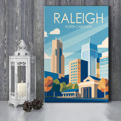 Raleigh North Carolina Retro Art Print, Raleigh City Wall Art, Canvas Print, Painting Canvas, Living Room Decor