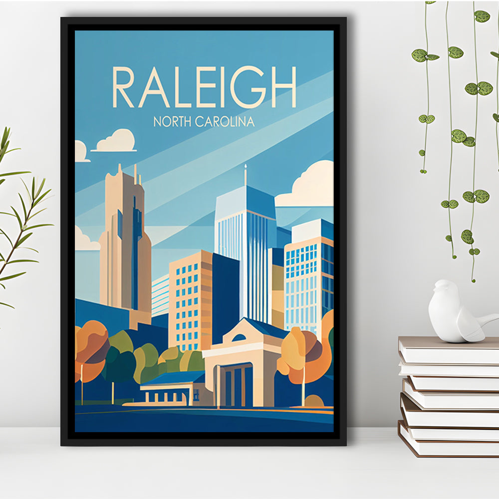 Raleigh North Carolina Retro Art Print, Raleigh City Wall Art, Floating Framed Canvas Print, Framed Picture, Painting Canvas