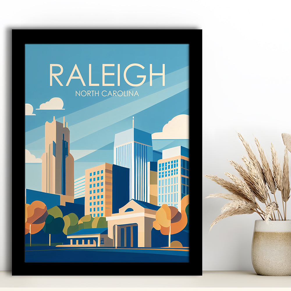 Raleigh North Carolina Retro Art Print, Raleigh City Wall Art, Framed Art Print, Picture Framed, Painting Art