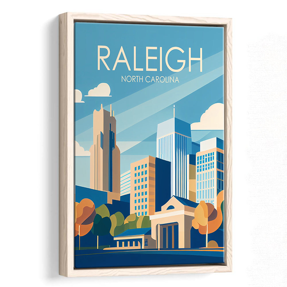 Raleigh North Carolina Retro Art Print, Raleigh City Wall Art, Floating Framed Canvas Print, Framed Picture, Painting Canvas