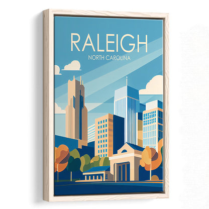 Raleigh North Carolina Retro Art Print, Raleigh City Wall Art, Floating Framed Canvas Print, Framed Picture, Painting Canvas