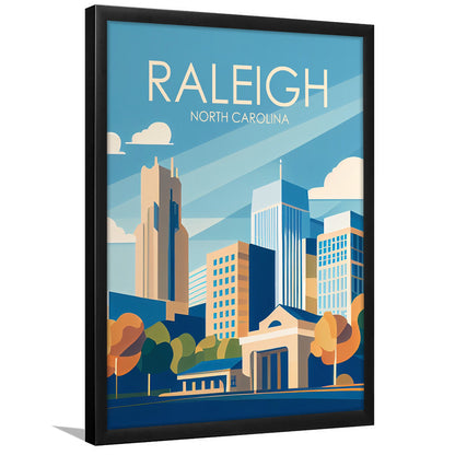 Raleigh North Carolina Retro Art Print, Raleigh City Wall Art, Framed Art Print, Picture Framed, Painting Art
