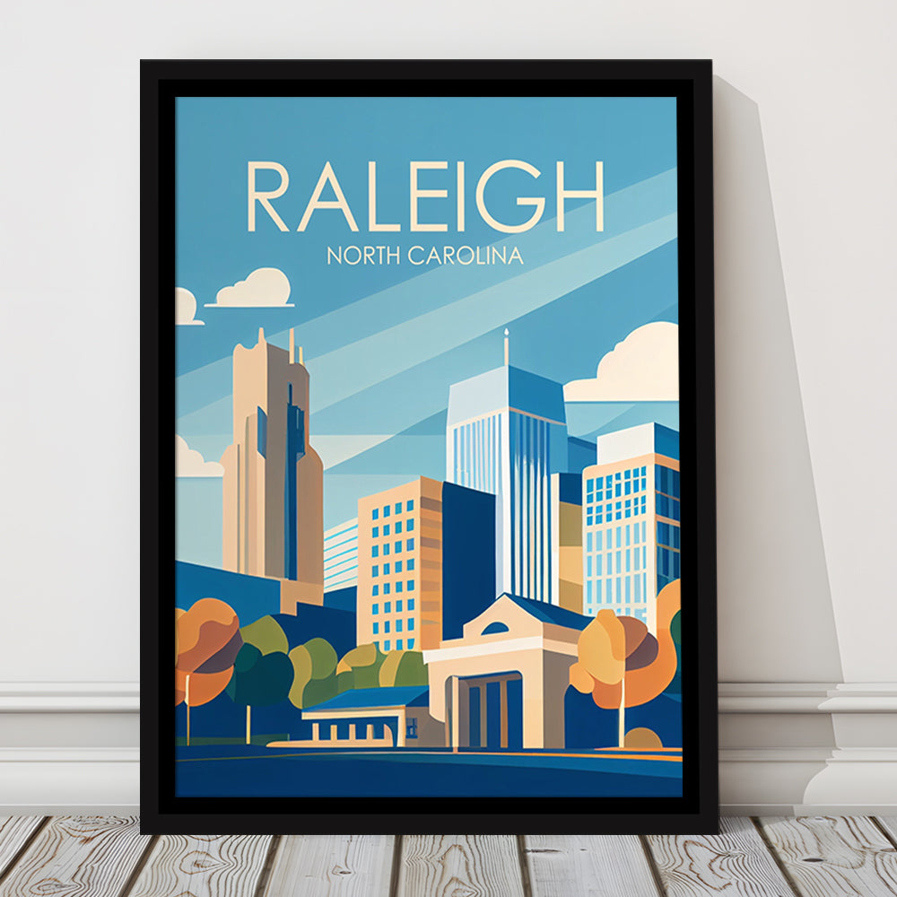 Raleigh North Carolina Retro Art Print, Raleigh City Wall Art, Floating Framed Canvas Print, Framed Picture, Painting Canvas