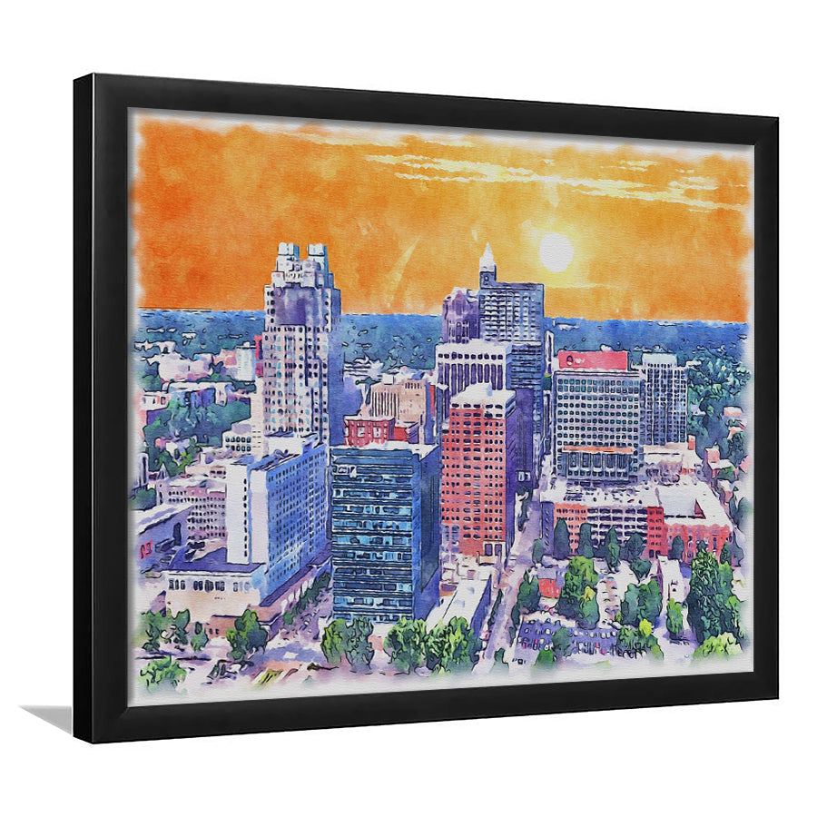 Raleigh Watercolor Painting Canvas, Raleigh North Carolina, Sport Gift Art, Framed Art Print Wall Decor