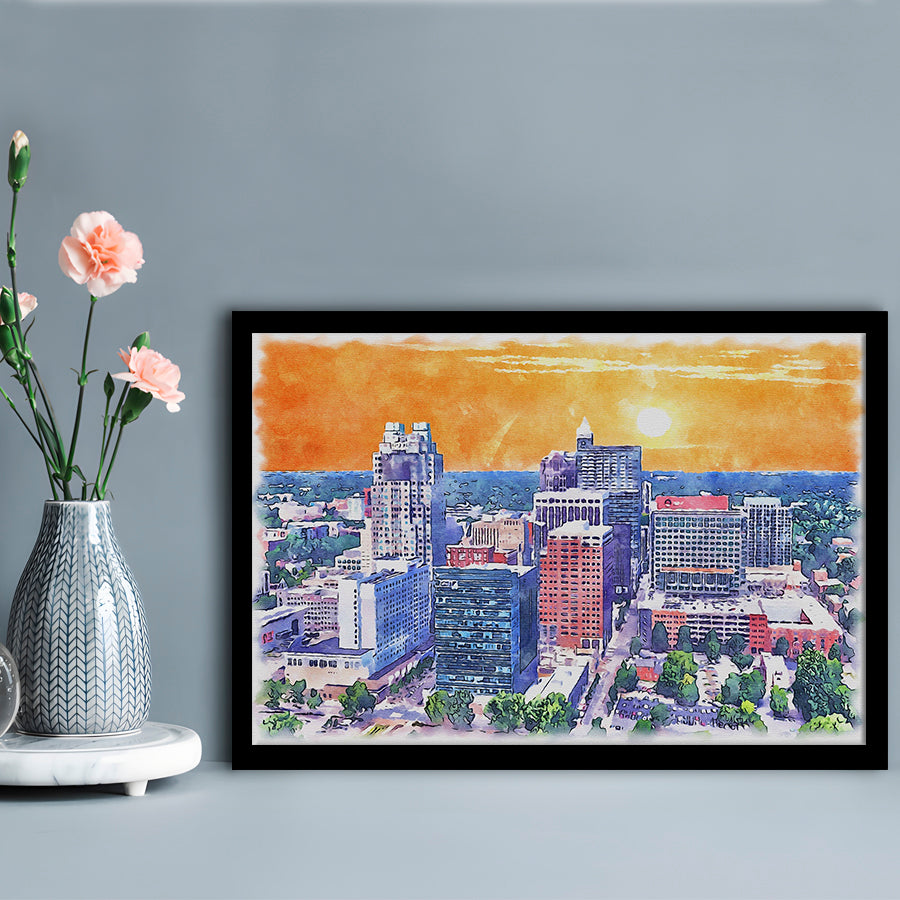 Raleigh Watercolor Painting Canvas, Raleigh North Carolina, Sport Gift Art, Framed Art Print Wall Decor