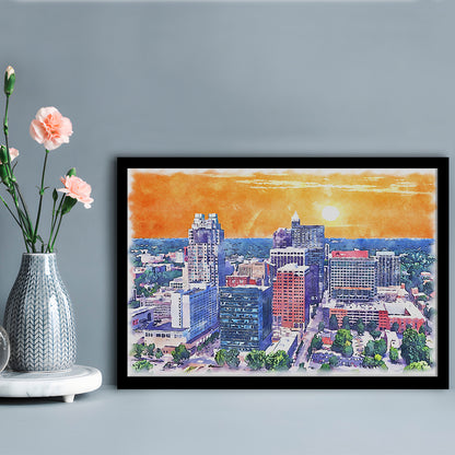 Raleigh Watercolor Painting Canvas, Raleigh North Carolina, Sport Gift Art, Framed Art Print Wall Decor