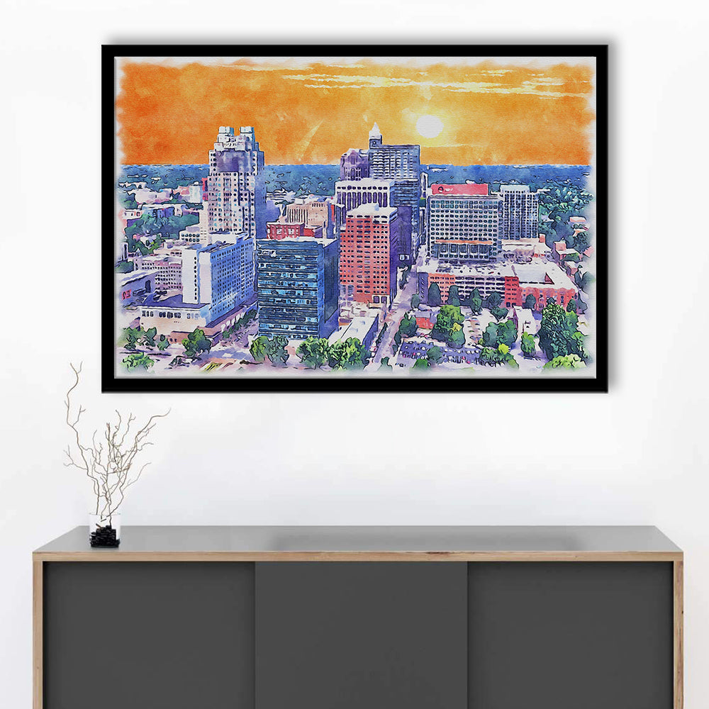 Raleigh Watercolor Painting Canvas, Raleigh North Carolina, Sport Gift Art, Framed Art Print Wall Decor