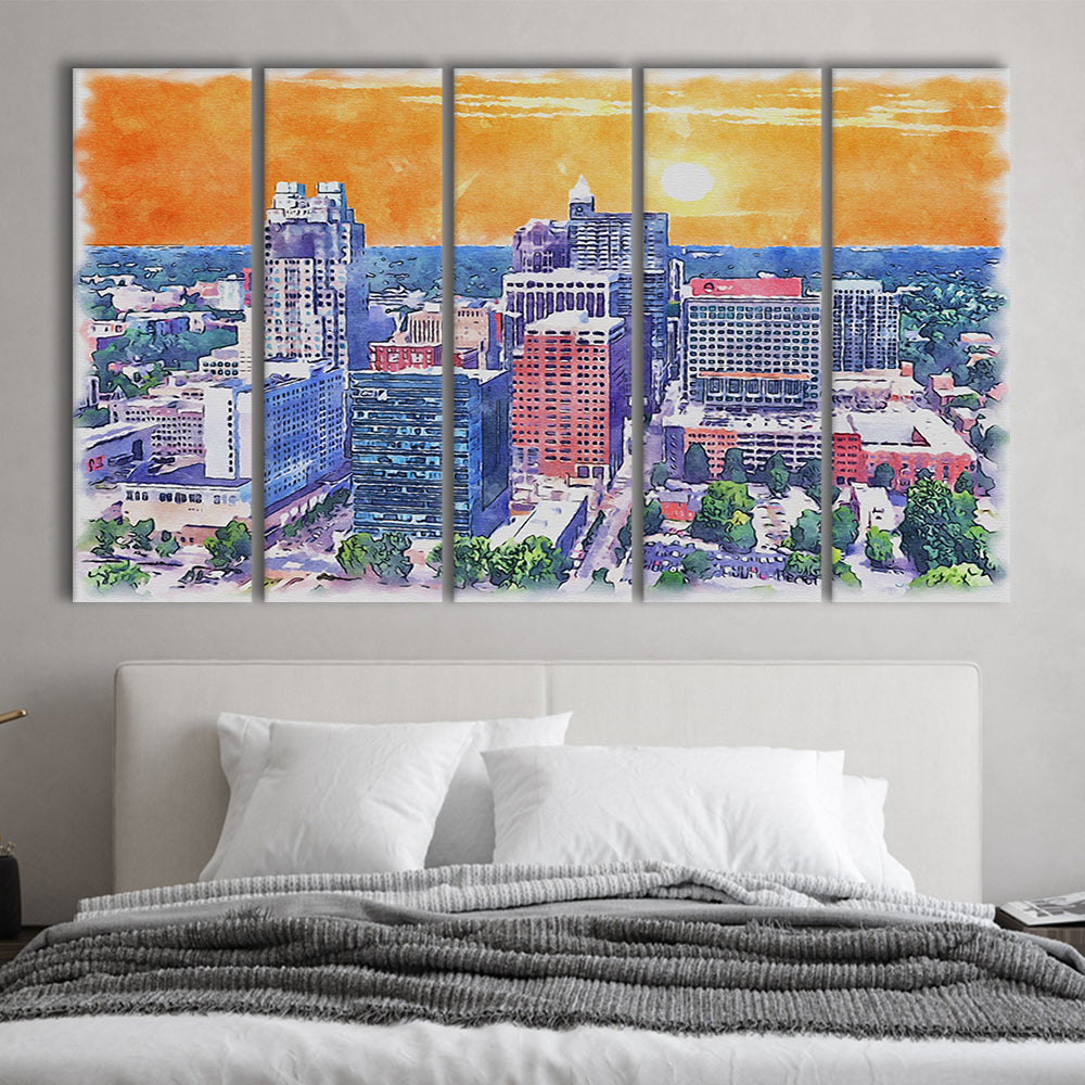 Raleigh Watercolor Painting Canvas, Raleigh North Carolina, Sport Art, Extra Large Canvas Print Wall Art