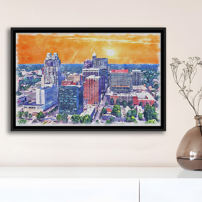 Raleigh Watercolor Painting Canvas, Raleigh North Carolina, Sport Gift Art, Framed Canvas Print Wall Art