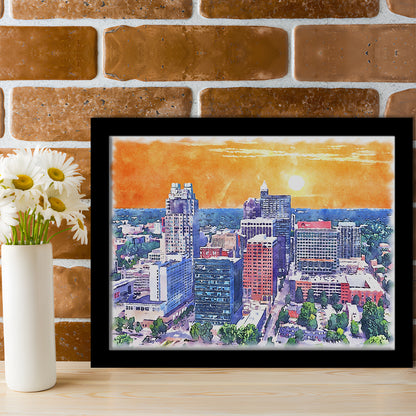 Raleigh Watercolor Painting Canvas, Raleigh North Carolina, Sport Gift Art, Framed Art Print Wall Decor