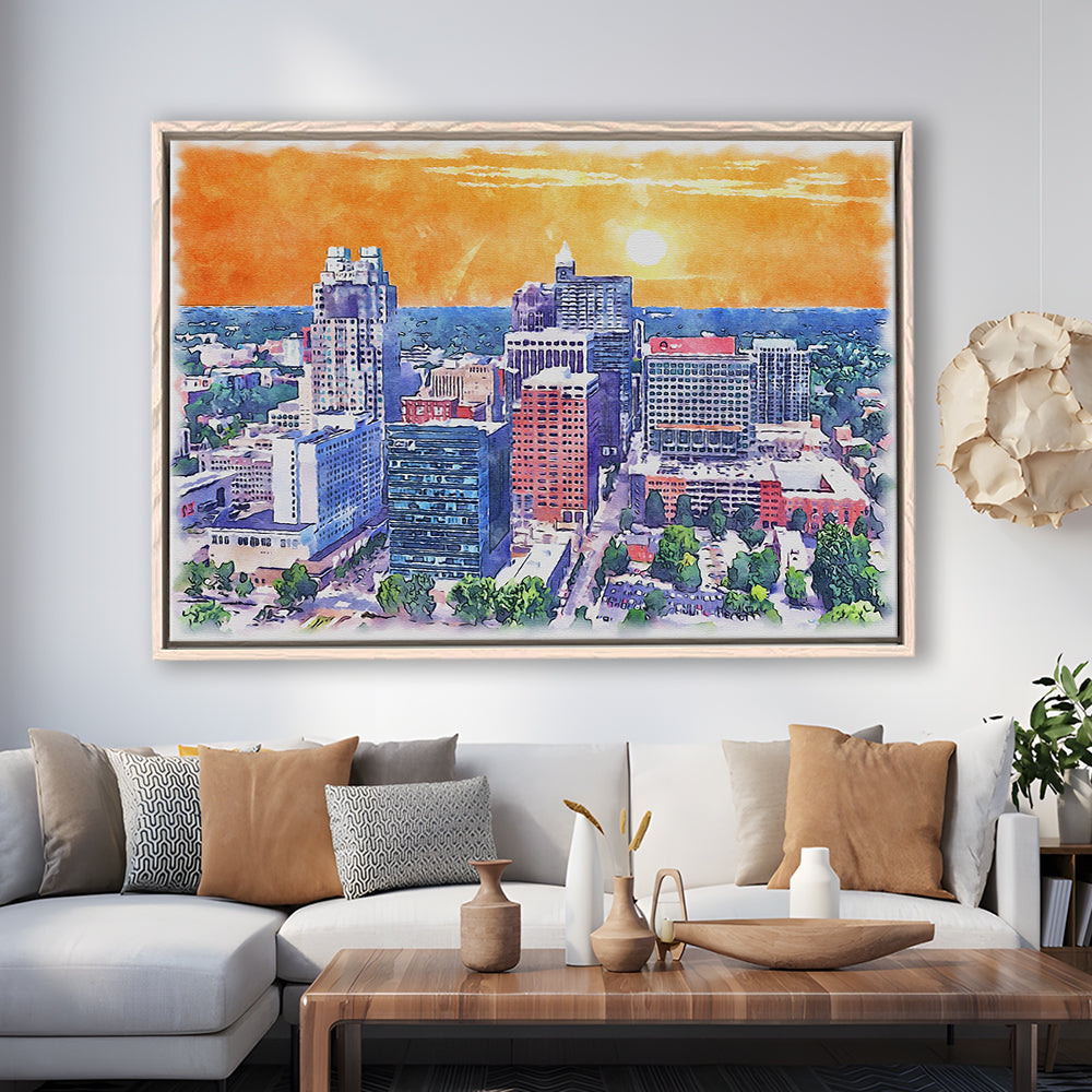 Raleigh Watercolor Painting Canvas, Raleigh North Carolina, Sport Gift Art, Framed Canvas Print Wall Art
