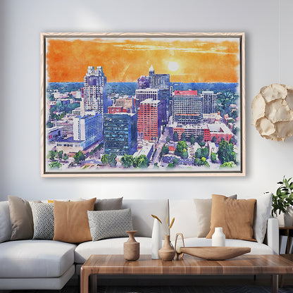 Raleigh Watercolor Painting Canvas, Raleigh North Carolina, Sport Gift Art, Framed Canvas Print Wall Art