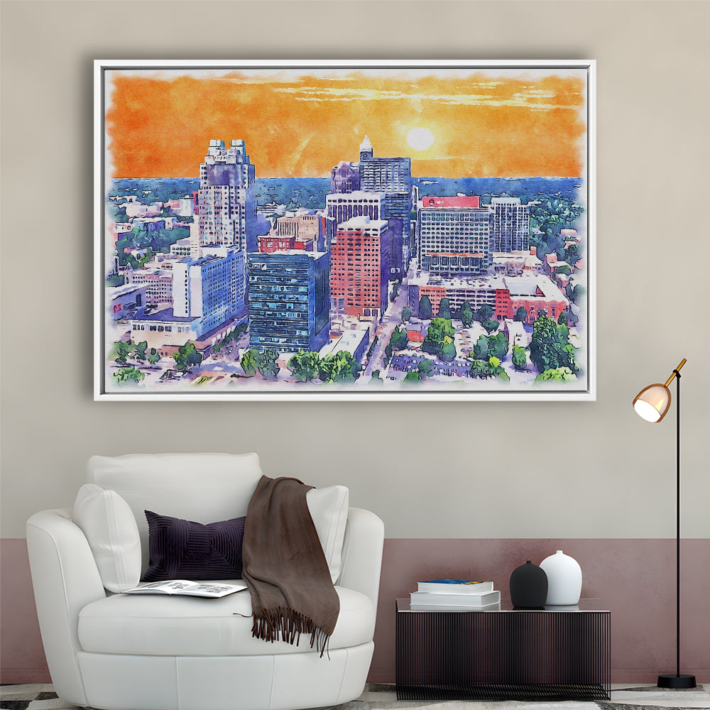 Raleigh Watercolor Painting Canvas, Raleigh North Carolina, Sport Gift Art, Framed Canvas Print Wall Art