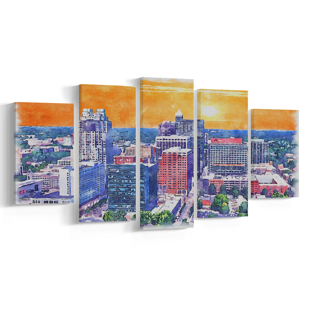 Raleigh Watercolor Painting Canvas, Raleigh North Carolina, Sport Art, Mixed 5 Panel, Canvas Print Wall Art