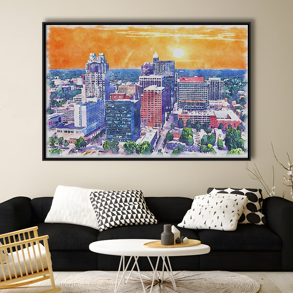 Raleigh Watercolor Painting Canvas, Raleigh North Carolina, Sport Gift Art, Framed Canvas Print Wall Art